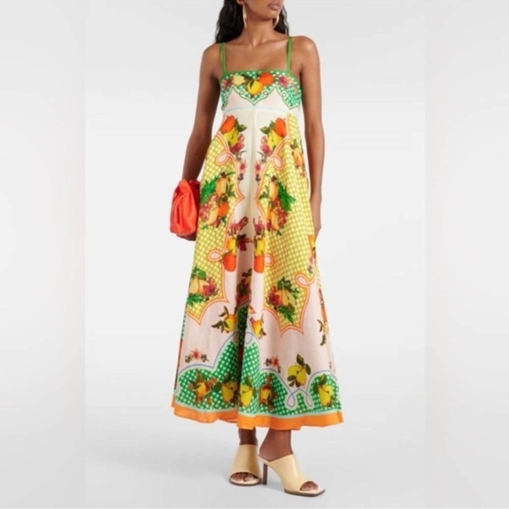 NWT Caroline Constas Linen spring 
 Fruit Print Maxi Dress